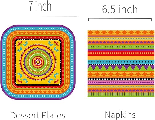 Miniatura 2 de Platos y servilletas de fiesta mexicana sirven 24 chuchos, 64 piezas de platos y servilletas de fiesta para fiesta, suministros de fiesta de cactus