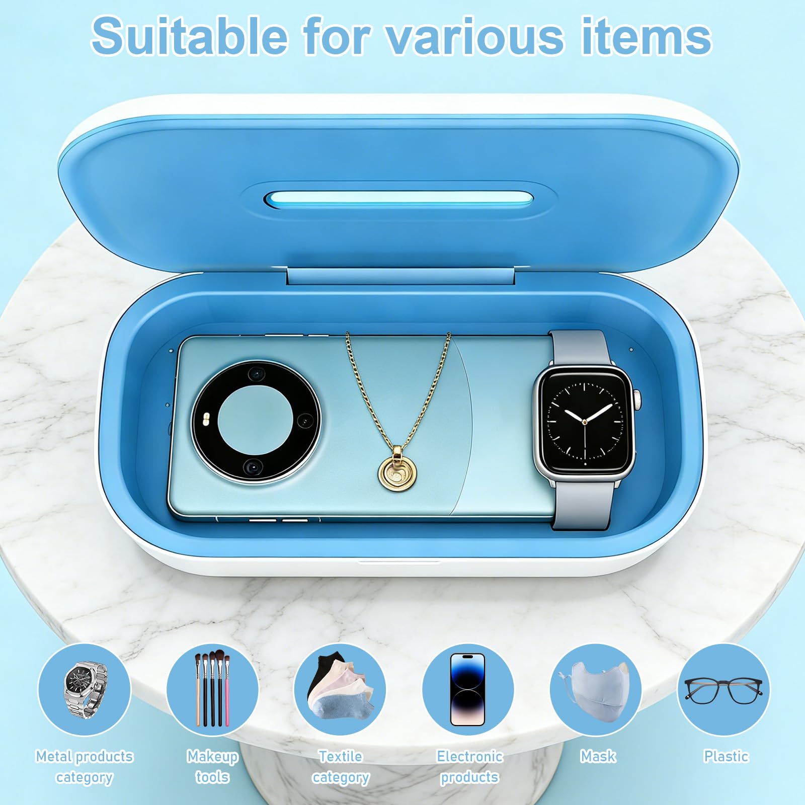 Tragbare Doppelschichtige UV Lampe Sterilisator, Professionelle UV Nagel Tool Sterilisator Box, LED Desinfektion Gerät Desinfektionsgerät, Desinfektionsbox für Maniküre Werkzeuge und Nagelsalons,weiß
