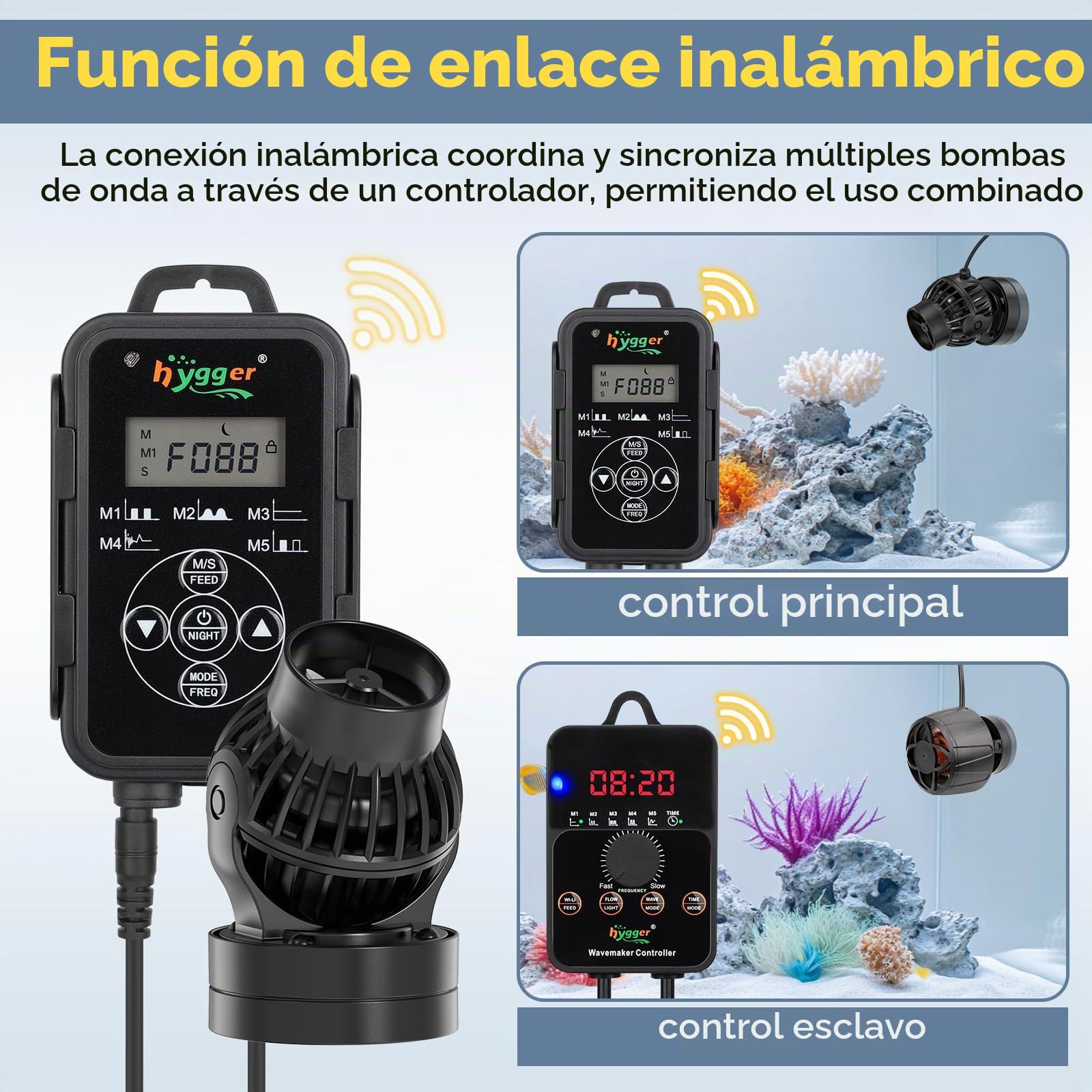 Hygger Bomba de Circulación Acuario,6W Bomba de Flujo para Acuario con Magnético Potencia Cabezal,5670LPH Wave Maker Aquarium con Externo Controlador for 75-380L Freshwater and Marine Reef Aquariums