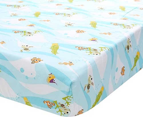 Miniatura 7 de Blue Ocean - Juego de ropa de cama para cuna de bebé, niño, tortuga, pez, juego de ropa de cama 1 edredón ajustable, 1 sábana y 1 falda, 3