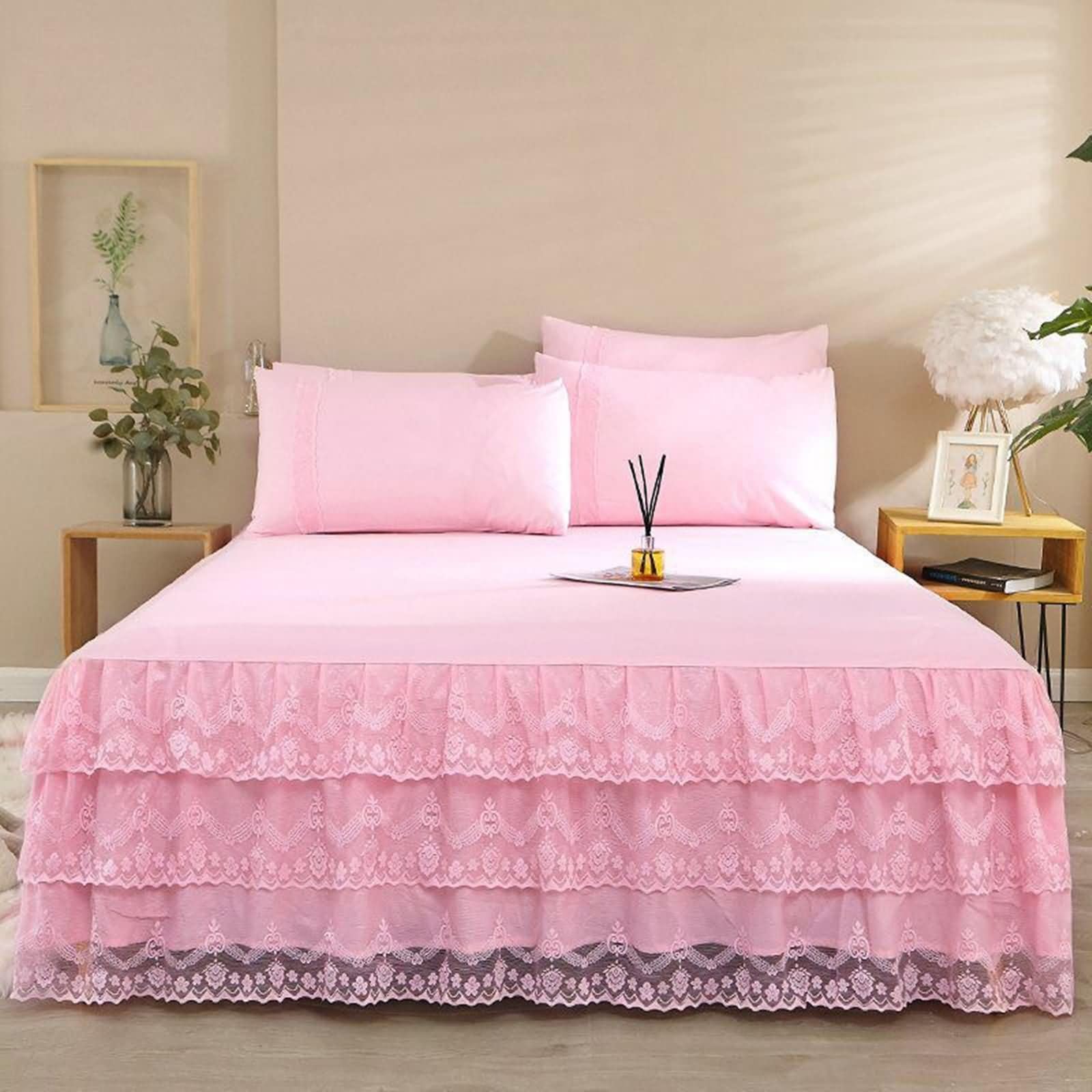 180 x 220 cm - Tour de lit lavable en dentelle - Avec volants et fronces - Couleur unie - Protection de matelas en polyester - Pour lit à sommier tapissier et lit à eau