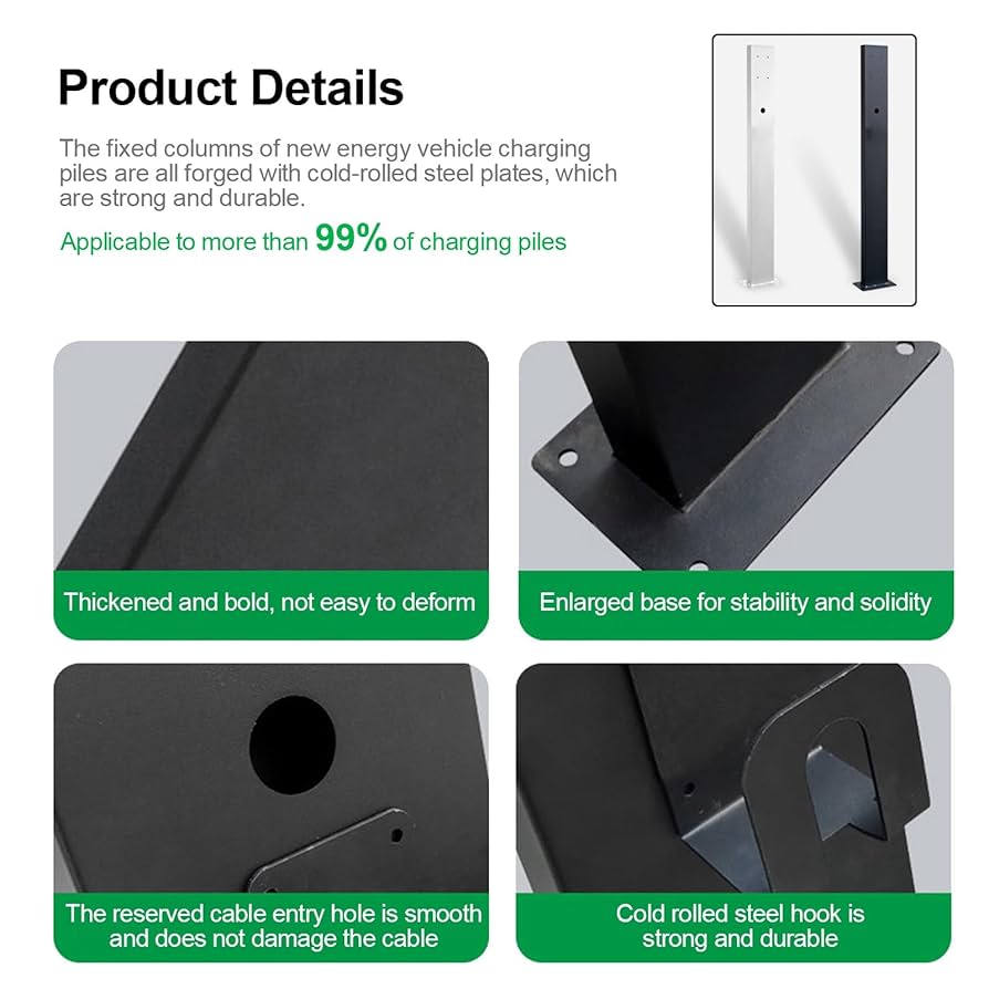 Outdoor Universal EV Charger Pedestal Charging Lever, Pedestal Mounted EV Charging Station, New Energy Vehicle Charging Pile Connector Charging Column, EV (Size:Charging Rod + Back Plate,Color:White