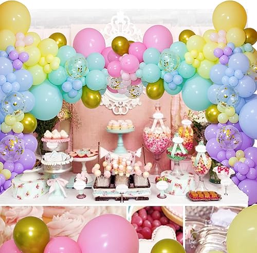 Miniatura 5 de KAWKALSH Juego de 219 globos de arco de arcoíris de diferentes tamaños, globos de látex surtidos pastel para fiesta de cumpleaños, baby shower,