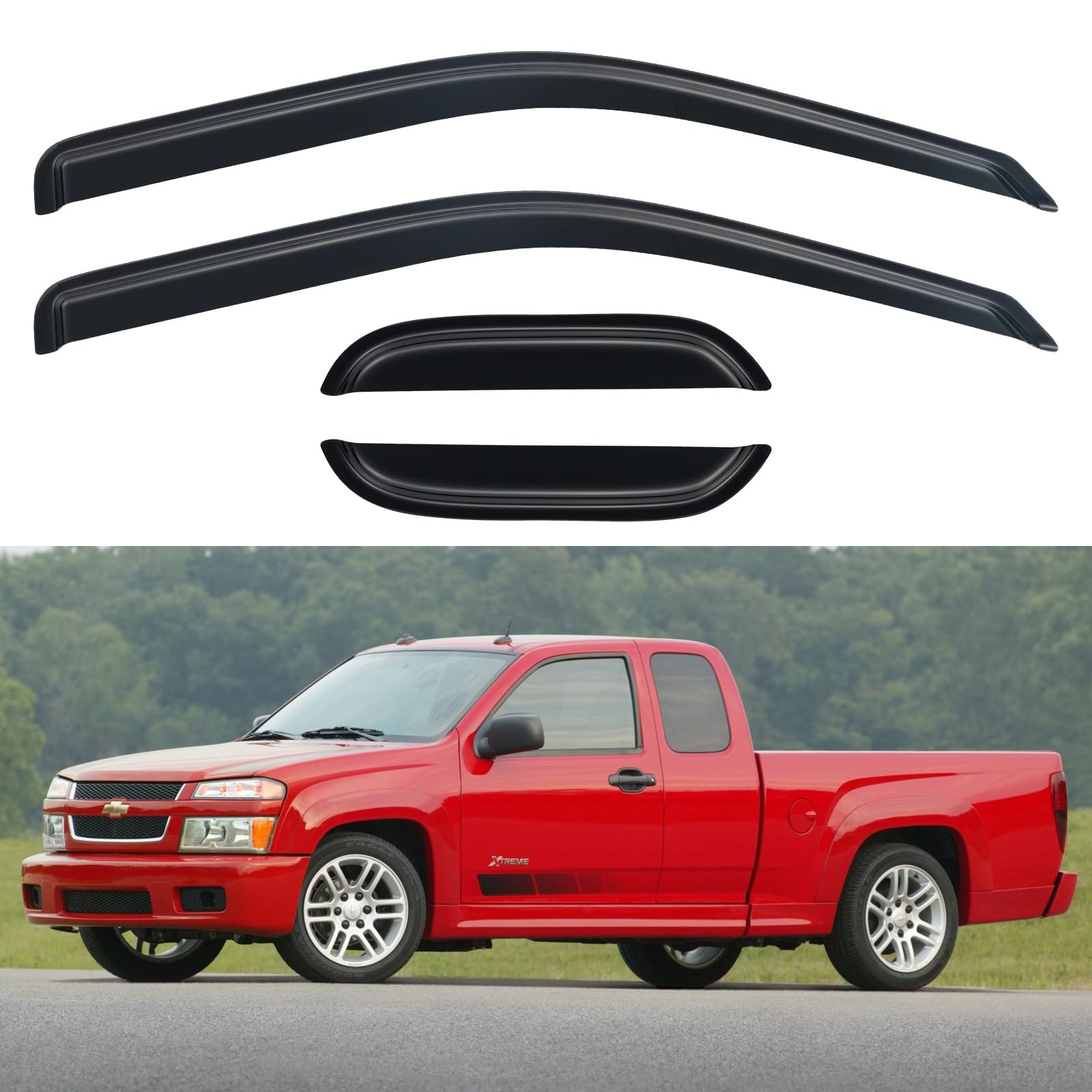 Window Visors Rain Guards Shield for 2004-2012 Chevy Colorado/GMC Canyon Extended Cab, Out-Channel Window Vent Wind Deflectors Visors Shades for 04 05 06 07 08 09 10 11 12 Colorado/Canyon