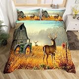 Mignon Cerf Housse de Couette Cerf Hunting Parure de Lit 140x200cm de chambre Tracteur Sets de Housse de Couette Ferme Équipement Camions Jaune Parure Housse de Couette 2 pièces Fermeture éclair