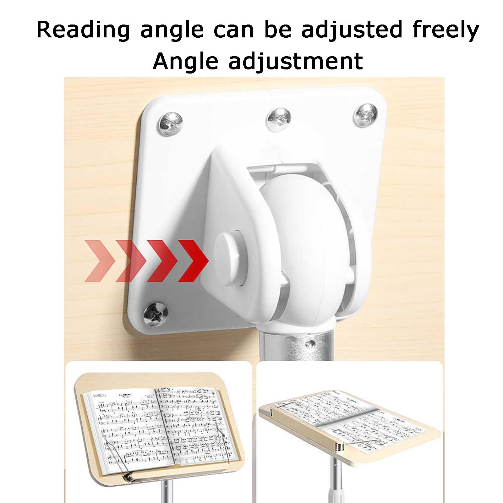 Generico Supporto da Pavimento Regolabile per Lettura, Musica e Libri di Testo - Portata 25 kg, Pannello 39x26 cm, Altezza 45-75 cm, angolazione Regolabile, Elegante Design Bianco