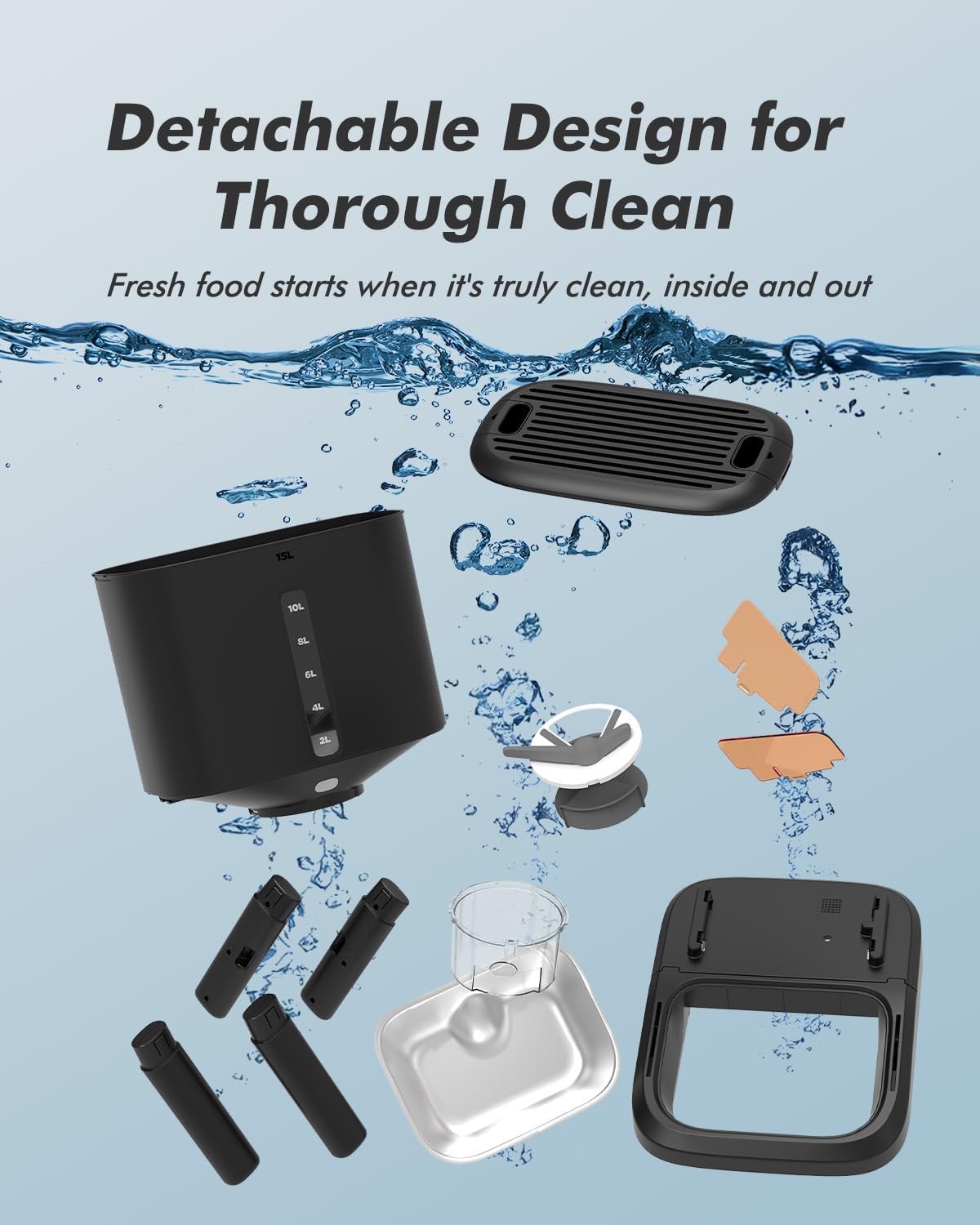 Automatic Dog Feeder for Large Breed - 15L/ 63 Cups Anti-Clog Dog Food Dispenser for 2-23mm Kibble, Elevated Stand, Large Food Tray, Dual Power, Up to 50 Portions 6 Meals Per Day, Keeps Fresh