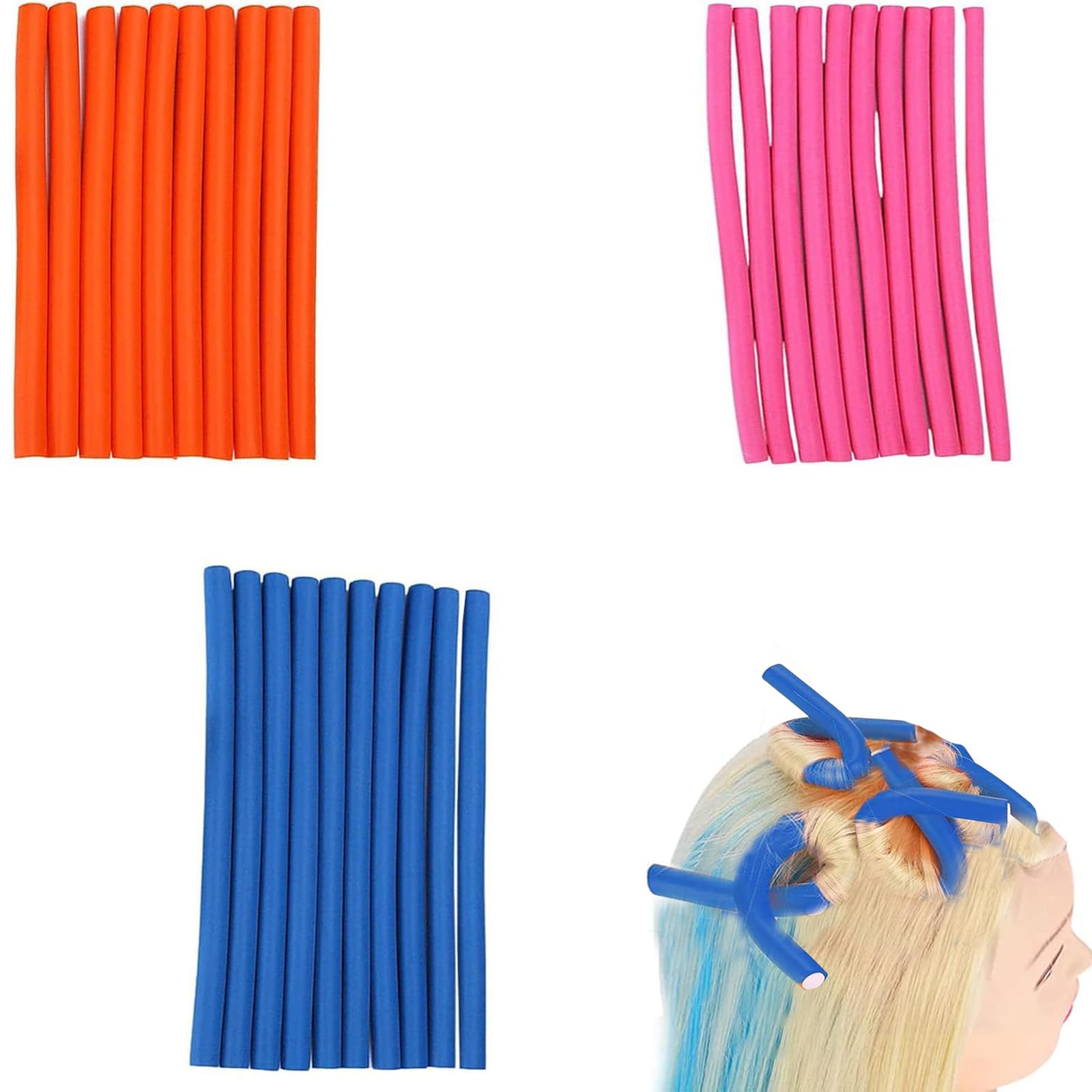 30 Pcs Flexible Hair Rollers - Heatless Curling Rods for Long and Short Hair, Foam Curlers for Sleeping, Styling Tools DIY