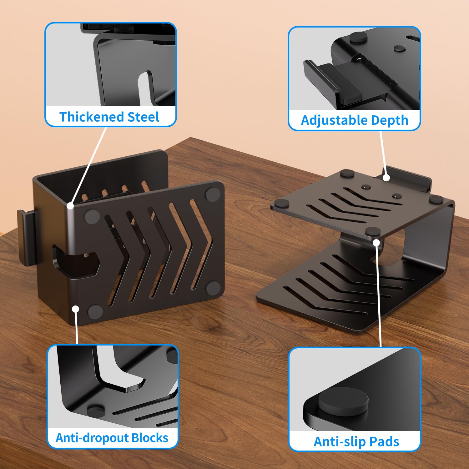 suptek 1 paio di supporti per altoparlanti da tavolo con cuscinetti di assorbimento delle vibrazioni, coppia di supporti per altoparlanti in metallo, supportano fino a 15 kg ciascuno, supporto audio