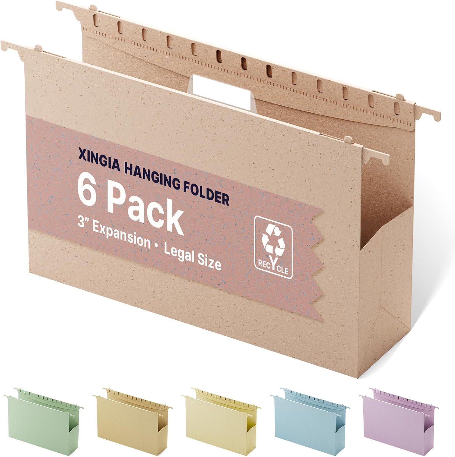XINGIA Legal Size Hanging File Folders Extra Capacity,Wheat Straw 3 Inch Expanding File Folders Hanging with Tabs,6 Pack Plastic Hang Folders for File Cabinets, Pink File Folders for File Frame