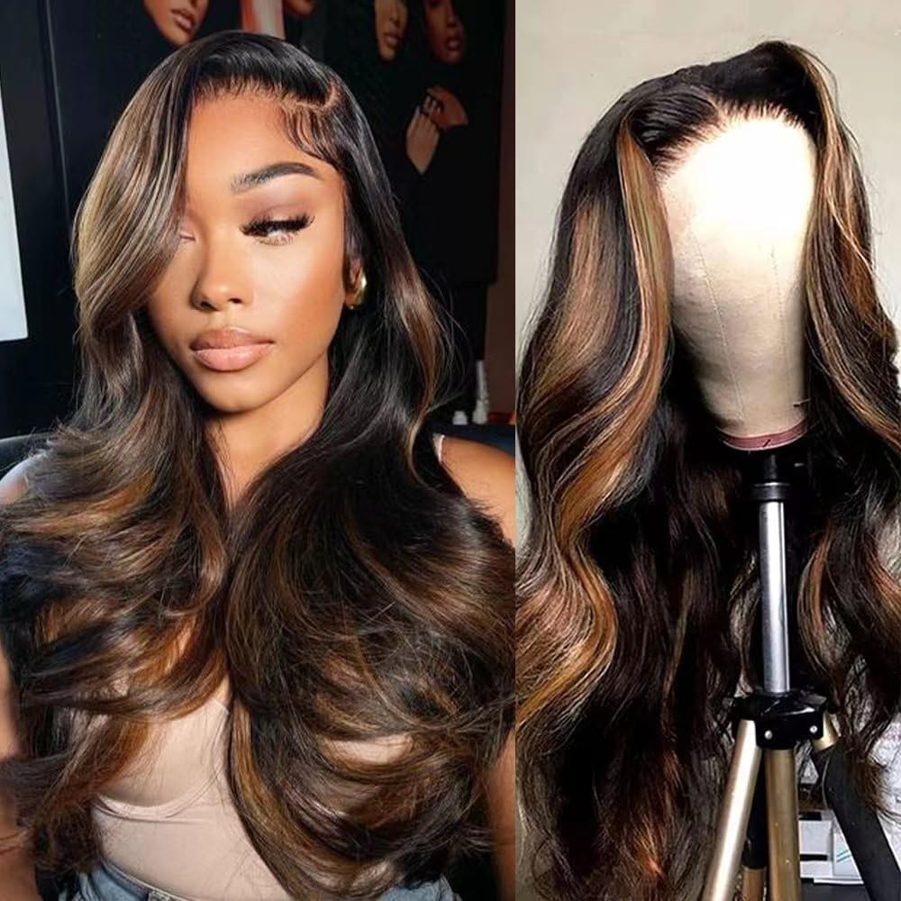 13x6 Ombre Lace Front Wig Human Hair Body Wave Lace Front Wigs Pre Plucked 20 Inch 1B/30 Highlight Ombre
