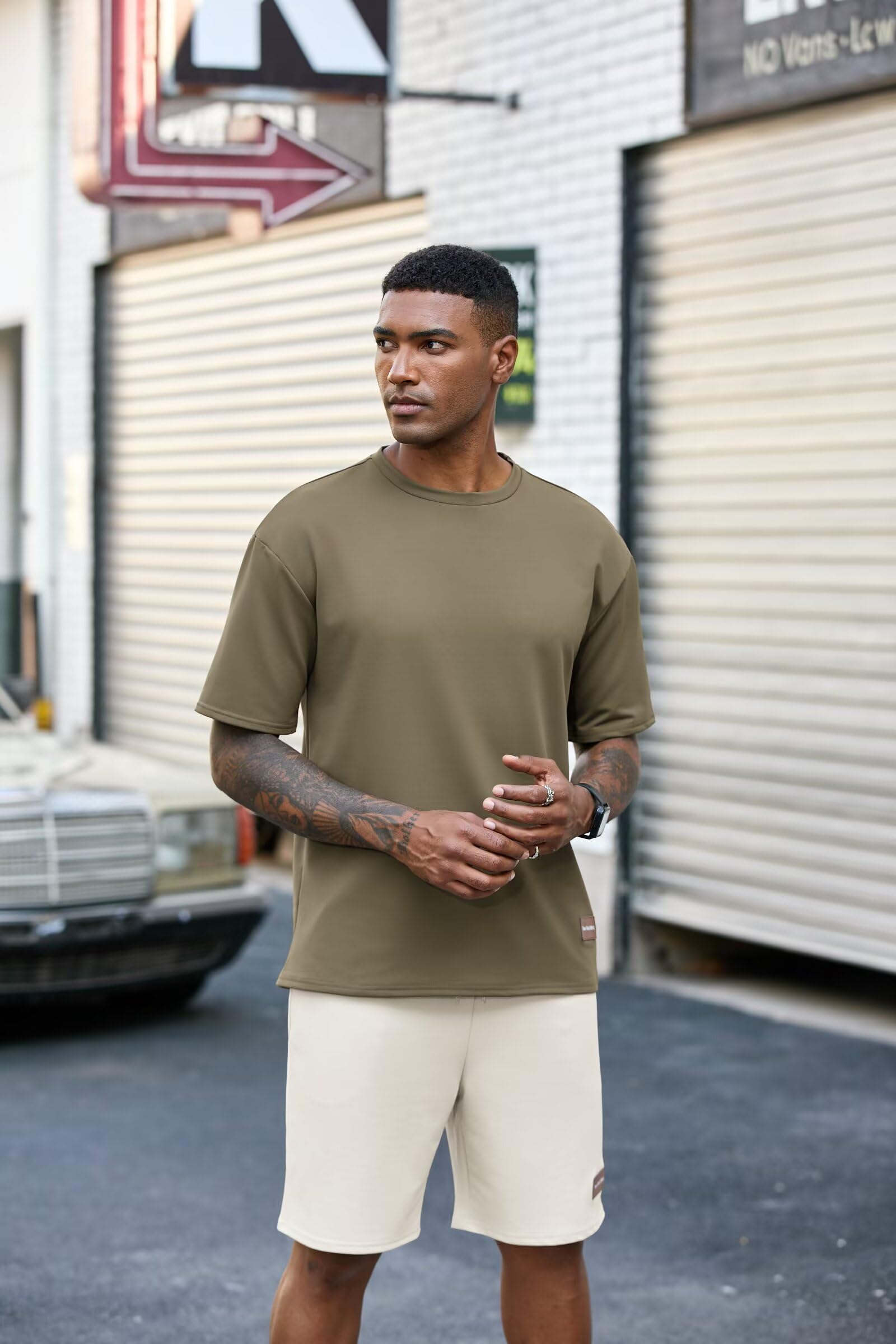 Remxi Herren Kurzarm Trainingsanzug 2 Teiler Set Casual T-Shirt Kurze Hose mit Taschen Sommer Jogginganzug für Männer Tracksuit