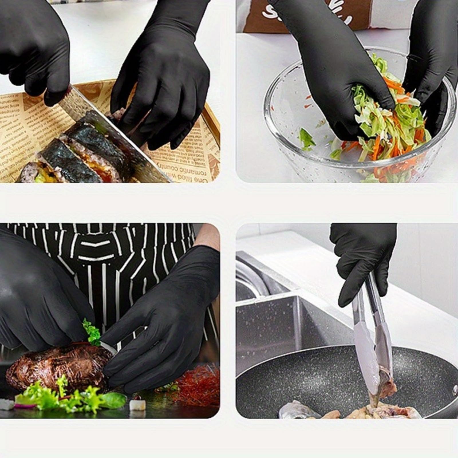 Gants en nitrile noirs - Gants de cuisine en caoutchouc noirs - Convient pour les cuisines, les salons de coiffure et les studios de tatouage (une boîte de 100 pièces (rose S)