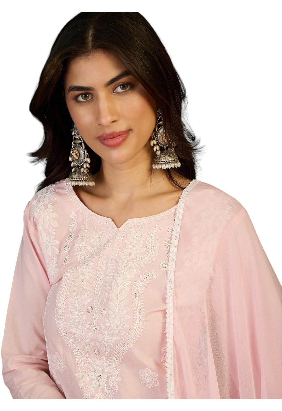 LookMark Set kurti da donna in misto cotone ricamato con kurti dritto Dupatta con pantaloni etnici tradizionali