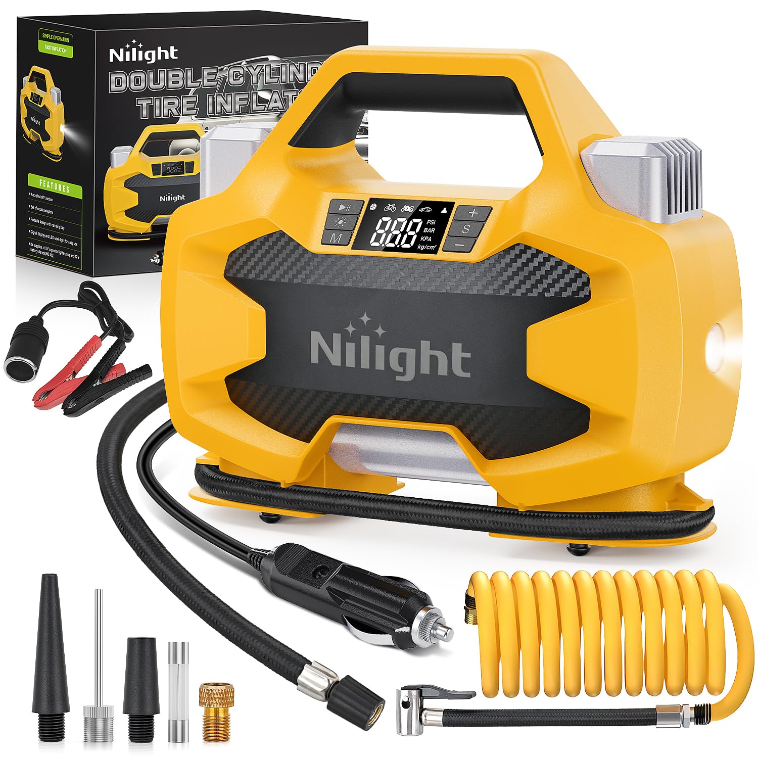 Nilight Portable DC 12V Tire Inflator Dual Cylinders and Dual Motors 150PSI