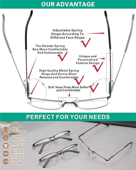 acavefox 3 Pack Blue Light Filter Reading Glasses for Men 1.0-4.0