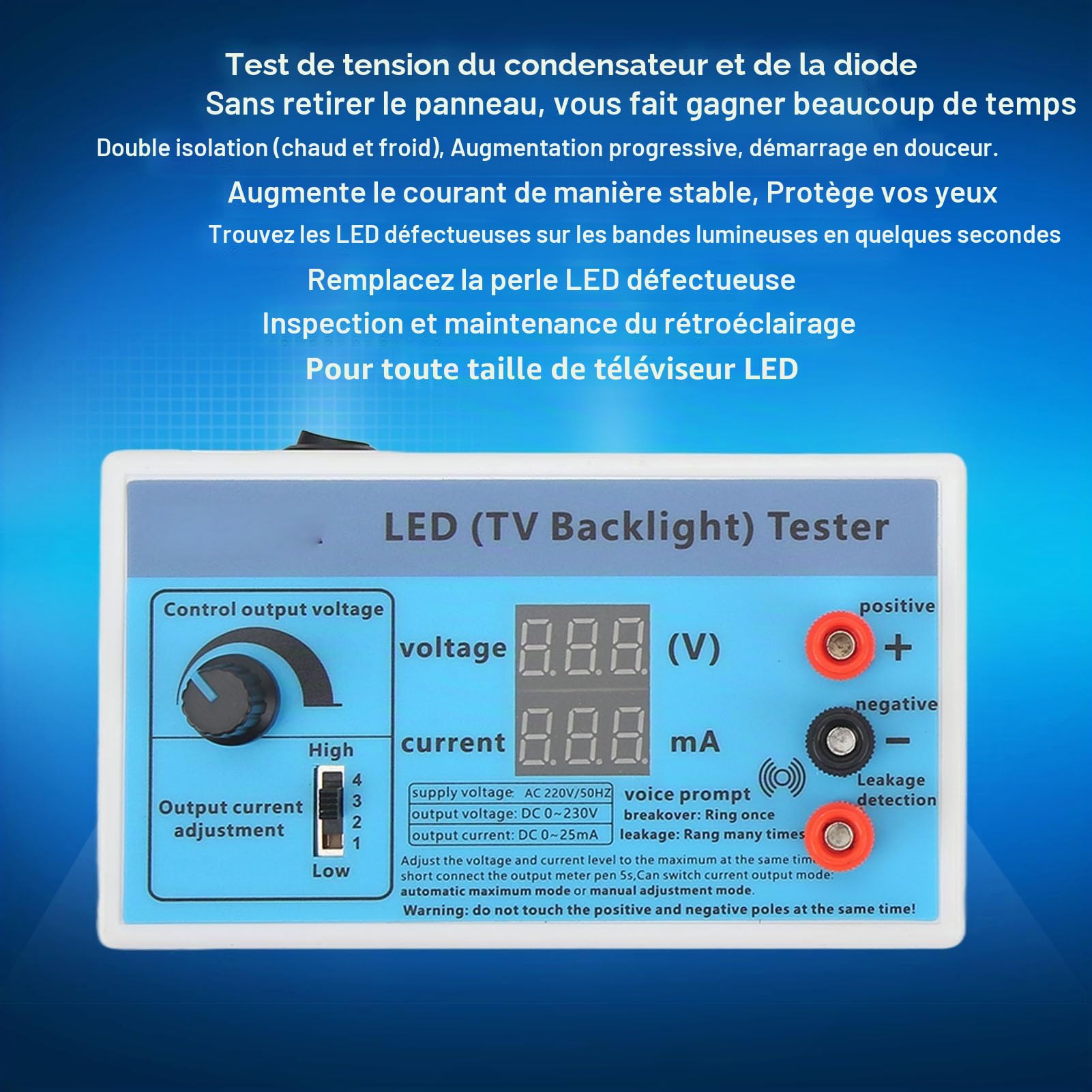 Testeur de Rétroéclairage TV LED Multifonction avec Tension et Courant de Sortie Réglables, Prévention Intelligente de L'épuisement des LED, Remplacement Facile pour N'importe