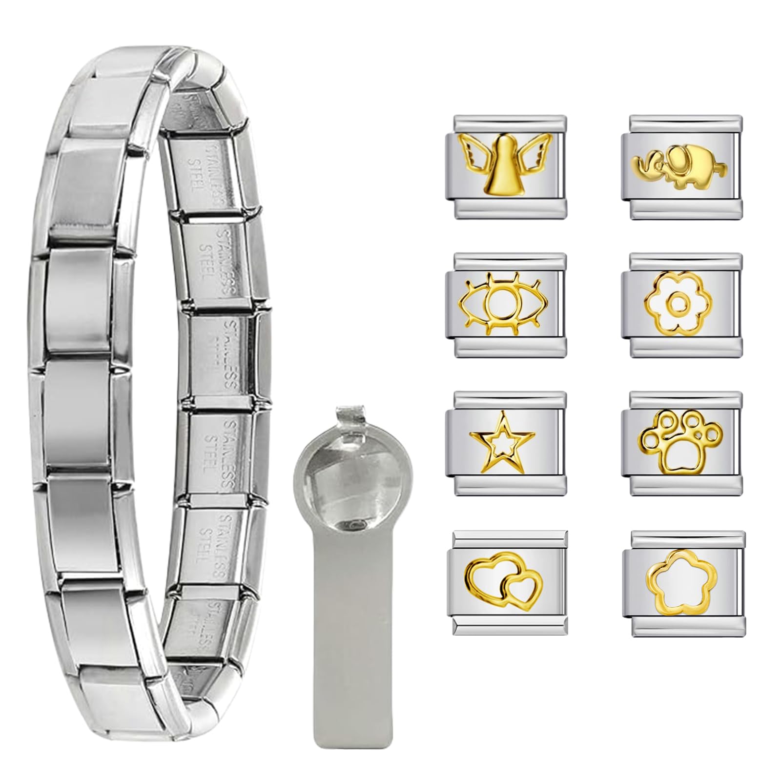Mohito Italiaanse bedelarmband, roestvrij staal, 12 vervangende modellen, geschikt voor mannen, vrouwen, moeders, vakantiegeschenken