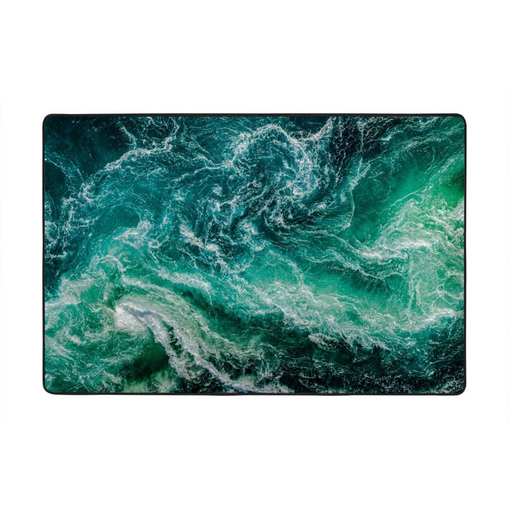 Grand tapis de sol salon lavable motif vagues de mer antidérapant 152x99cm