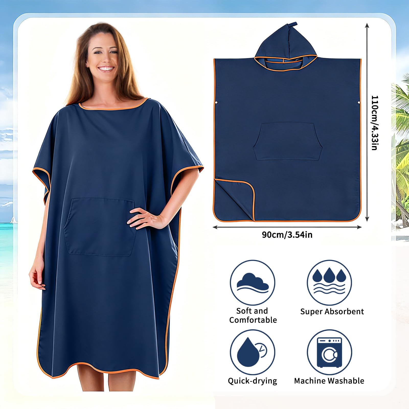 Poncho de Surf de Mujer Hombre, Poncho Toalla Adulto, Toalla de Microfibra con Capucha, Albornoz para Cambiarse, Albornoz de Secado Rápido Cambiador Playa para Surf, Acampar, Natación y Buceo