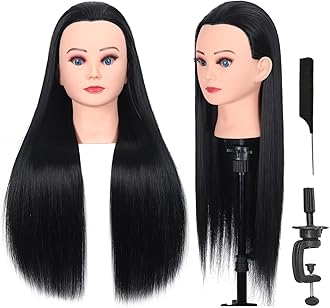 WeiRan 26"-28" Mannequin Head Styling Head Human Hair Cosmetology Manikin Doll Training Head for Hairdresser Practice Braiding Free Clamp Holder and Comb (a01-black)