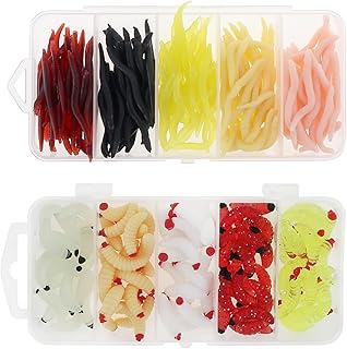 OriGlam 250pcs Soft Plastic Fishing Lures Worms Lure, Plastic Fishing Worms Fake Maggots Fake Worms Baits, Worm Bread Soft Maggots Artificial Earthworm