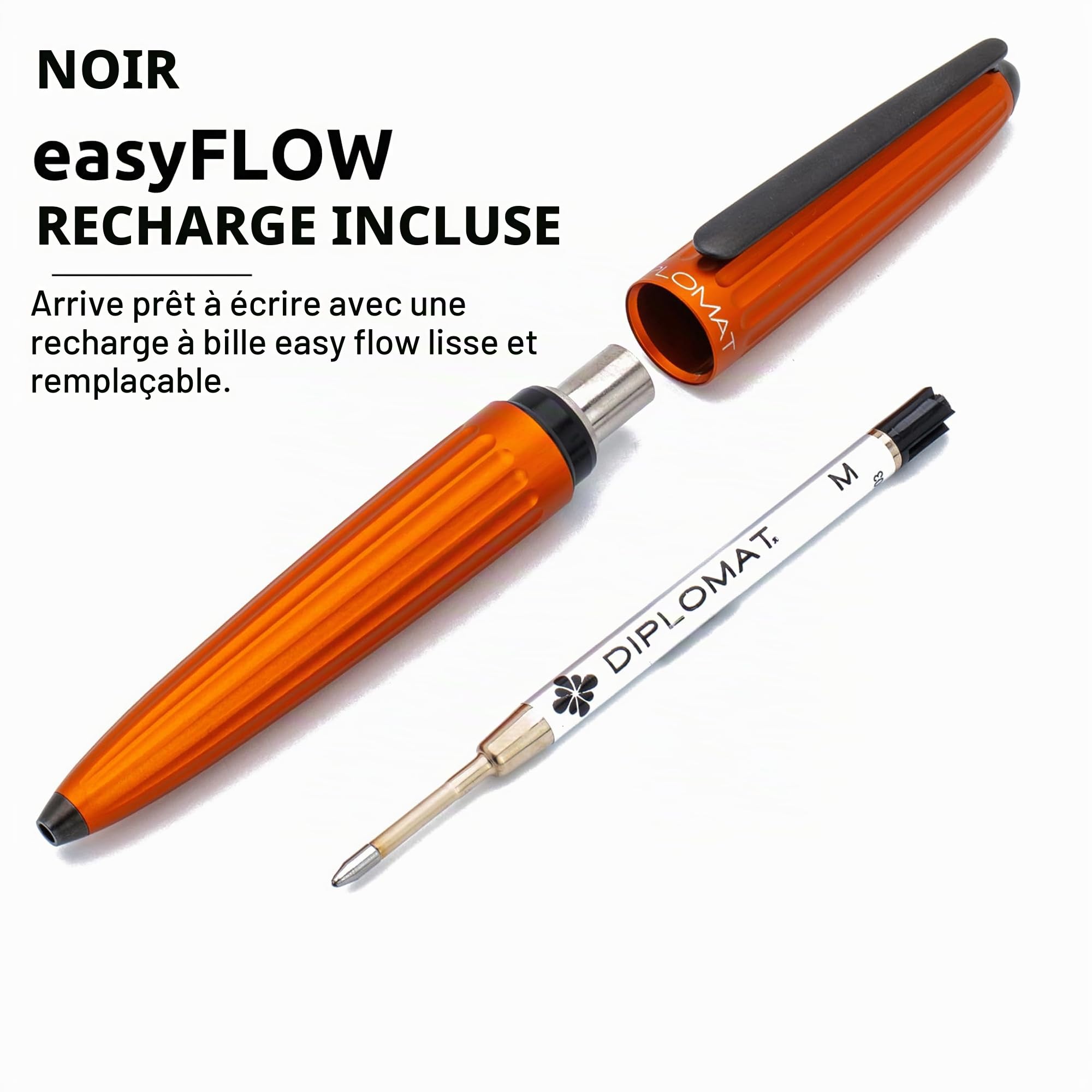 DIPLOMAT - Stylo Bille Aero - Orange - Résistant et Élégant - Simple & Confortable - Allure Dynamique - Anti-Rayures - Savoir Faire Traditionnel - Garantie 5 Ans - D40302040