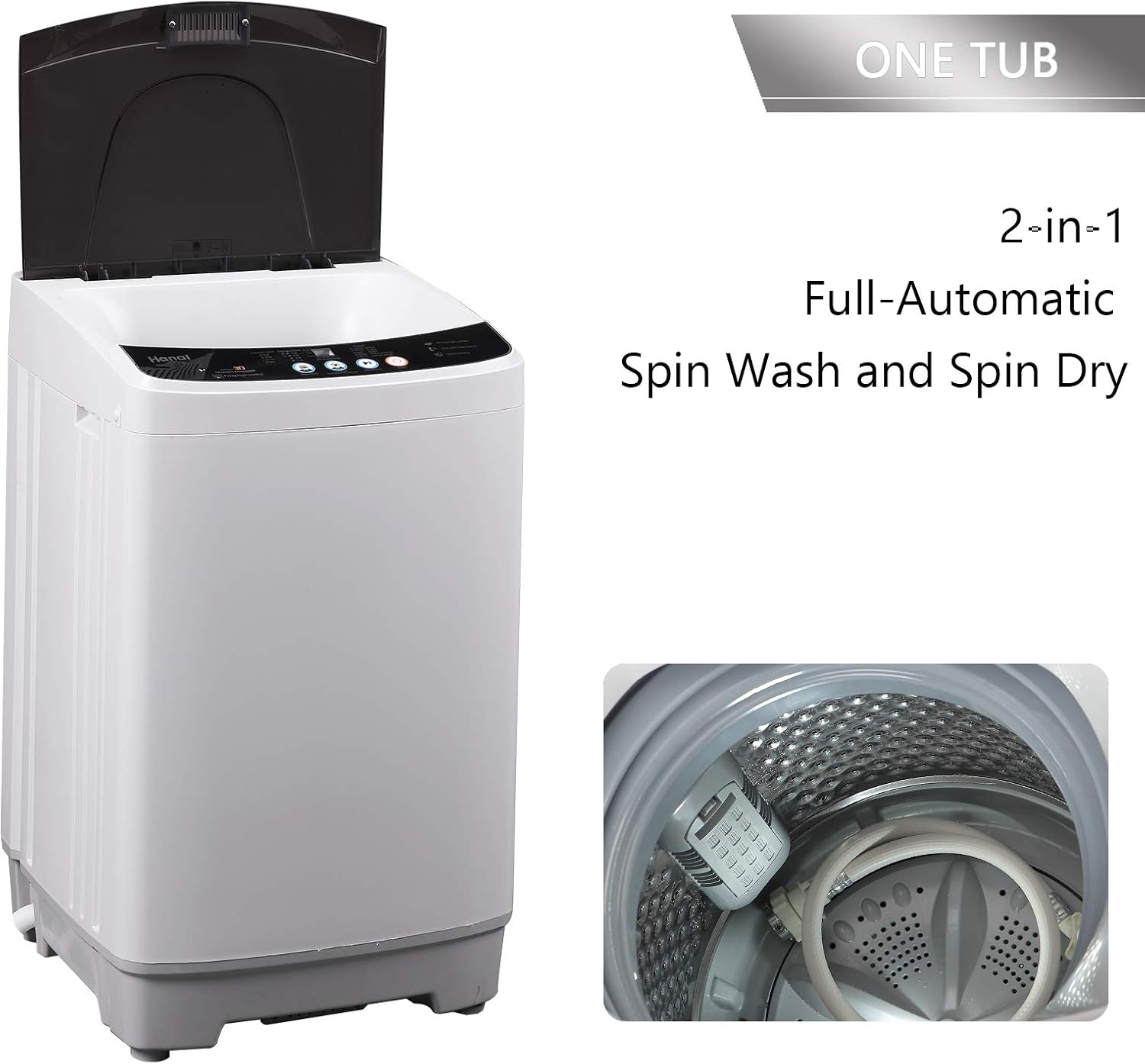 WANAI Full-Automatic Washing Machine 0.96cu.ft Portable Compact 2 in 1 Laundry Washer with Drain Pump 10 Programs 8 Water Level Selections with LED Display, Ideal for Dorm Apartment and Camping