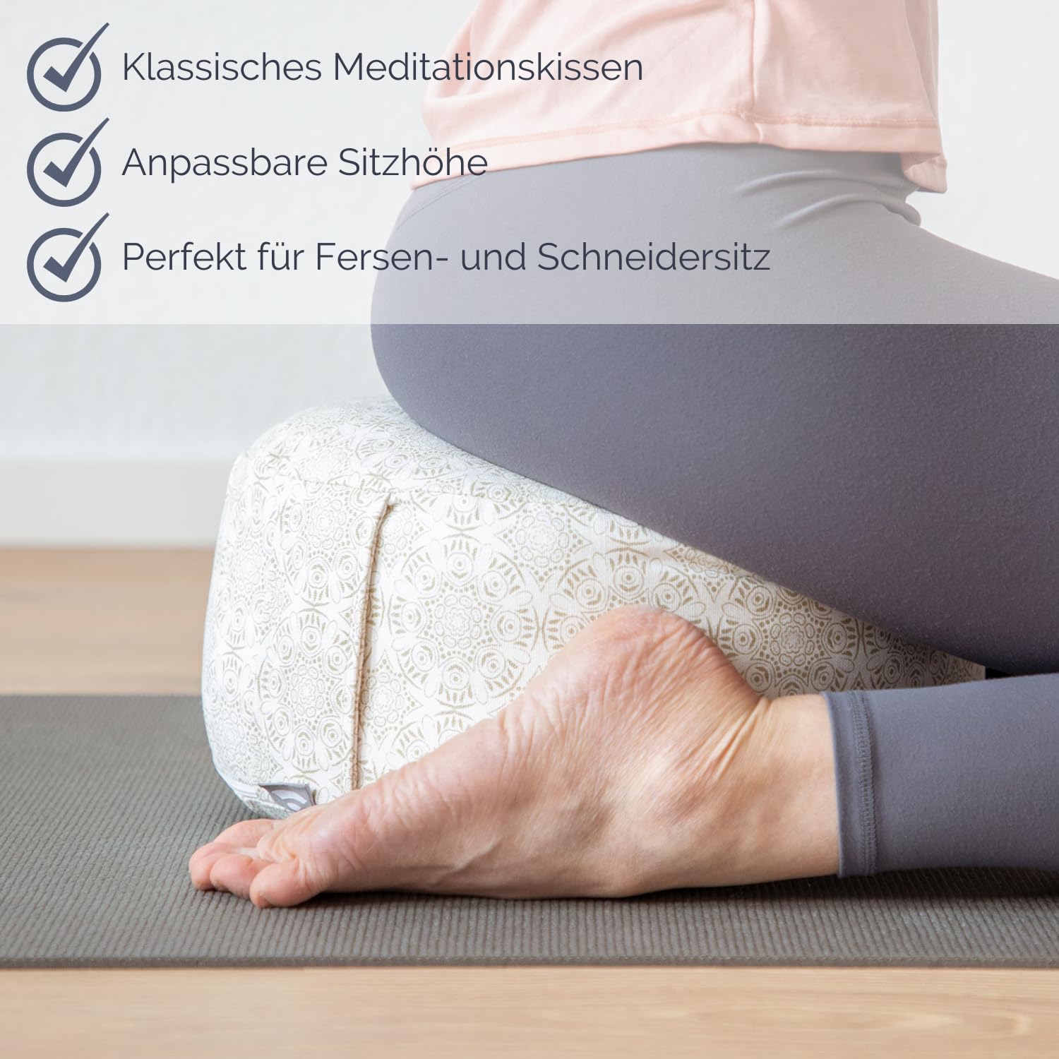 Bodhi Meditationskissen RONDO | Abnehmbarer Bezug aus 100% Baumwolle | Bio-Dinkelfüllung | Höhe 14-20 cm | Praktische Trageschlaufe | Maharaja Collection (Mineral Blue RAJA/silber-uni)