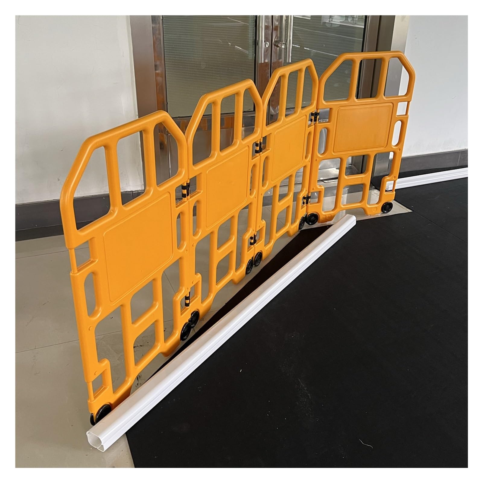 GHHVFEC Retractable Traffic Barricade - Expandable Driveway Fence with Casters 95cm High Folding Industrial Road Gate Maintenance Traffic Barrier Yellow Set of 3