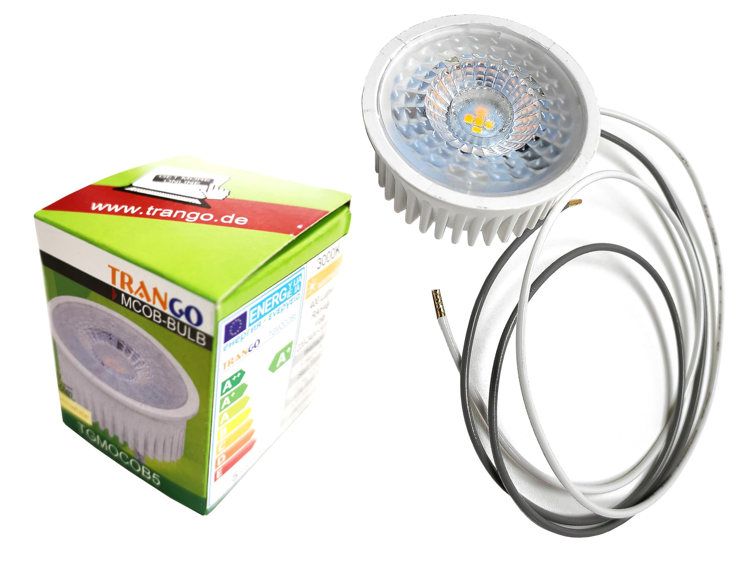 Trango 10er Pack 5 Watt 3 Stufen dimmbar MOCOBSD-C*10 LED Modul inkl. je 75cm Kabel T: 3cm 3000K warmweiß zum Austauschen GU10 MR16 Leuchtmittel Einbauleuchte, Deckenstrahler, Einbaustrahler