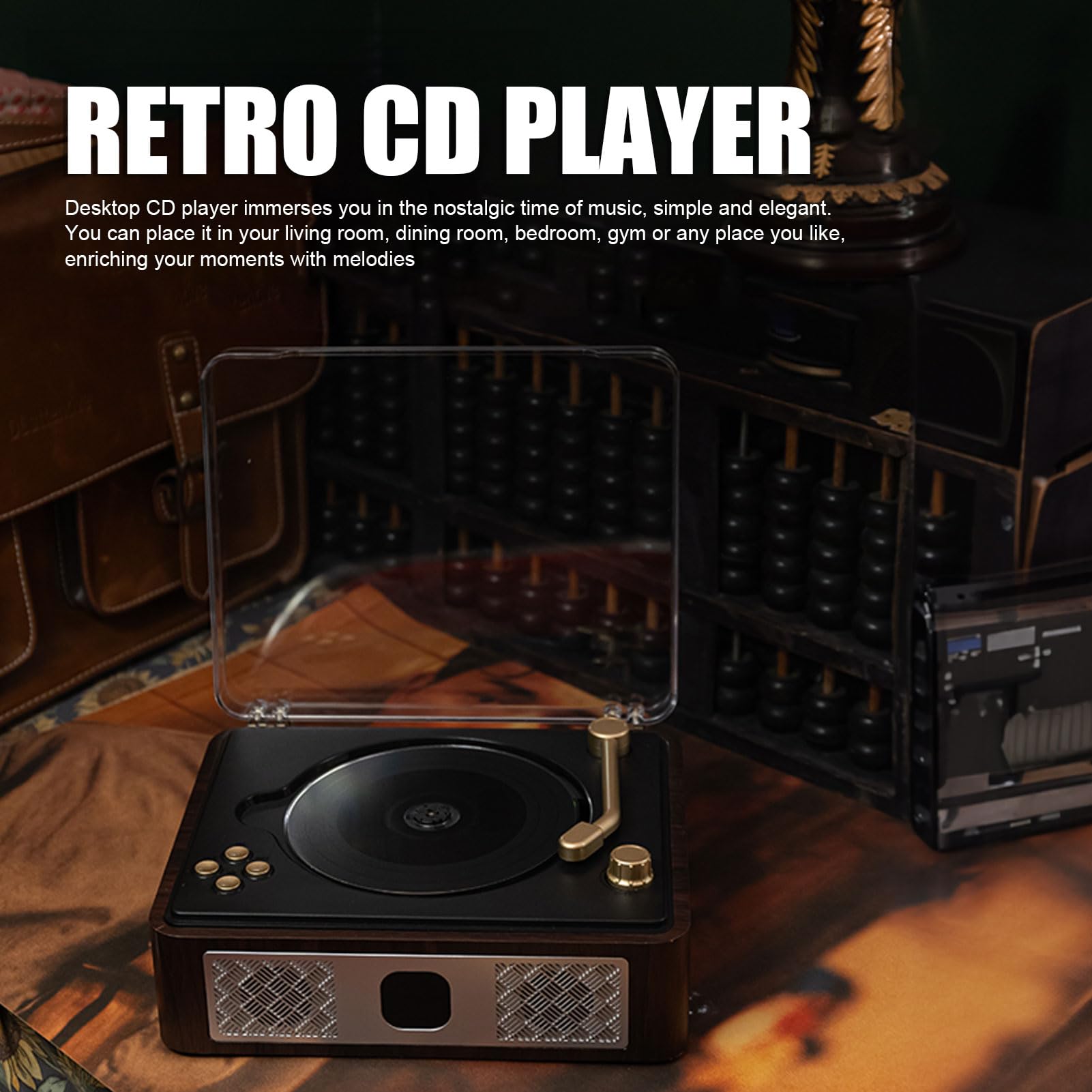 Vintage CD Player with BT, HiFi Speaker CD Player, Support SPDIF USB AUX, 8H Playback Rechargeable Battery, Wood Box, for Remote Controller, Headphone