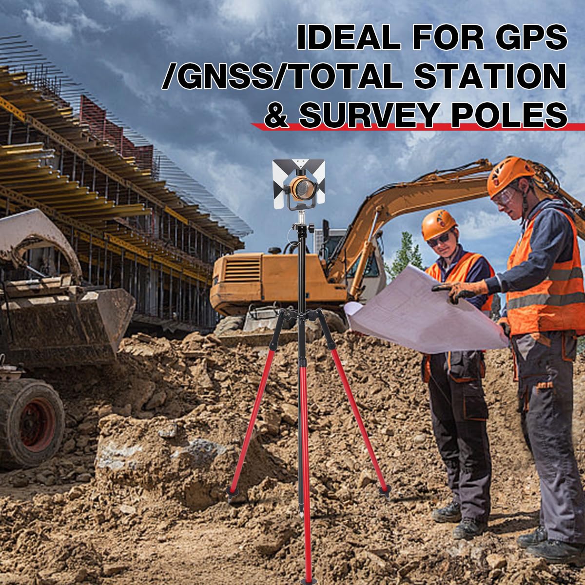 MOETER Aluminiowy statyw pomiarowy z zwalnianiem kciuka – statyw geodetowy do słupów pryzmatycznych, drążków GPS, drążków GNSS – regulowany sonda teleskopowa do użytku na stacji całkowitej (czerwony)