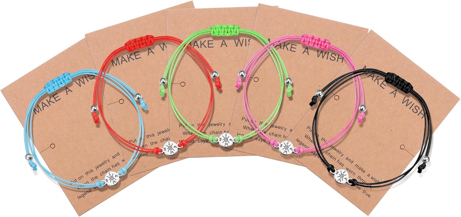 5 Braccialetti Amicizia BFF - Girasole Croce Bussola Regolabili Con Carta Dei Desideri - Foto 11