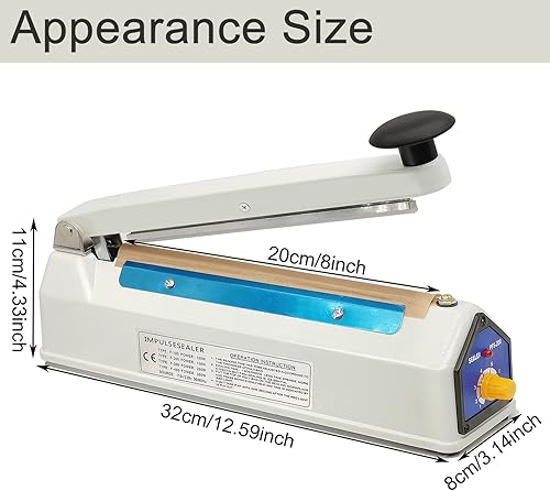 Miniatura 7 de Sellador térmico de sellado por impulsos de 8 pulgadas y 0.197 in para bolsas de plástico, carcasa de metal de hierro, sellador de bolsas de mylar,