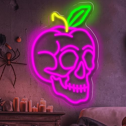 Skull Apple Neon Sign, Gothic LED Wall Light for Halloween