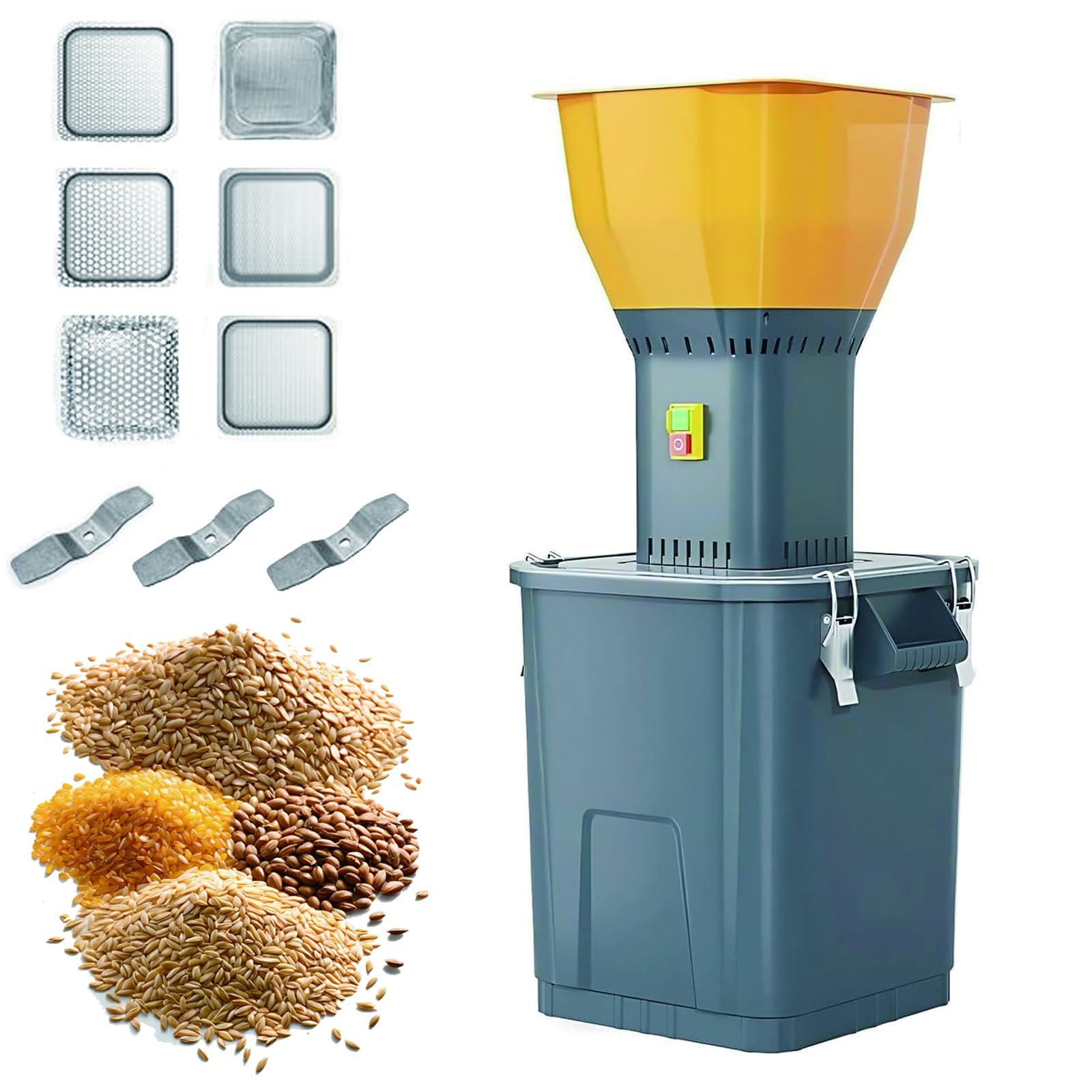 Electric Grain Mill, 1300W High-Speed Stainless Steel Pulveriser with 6 Sieves, One-Button Operation for Grinding Wheat, Corn, Spices & Herbs