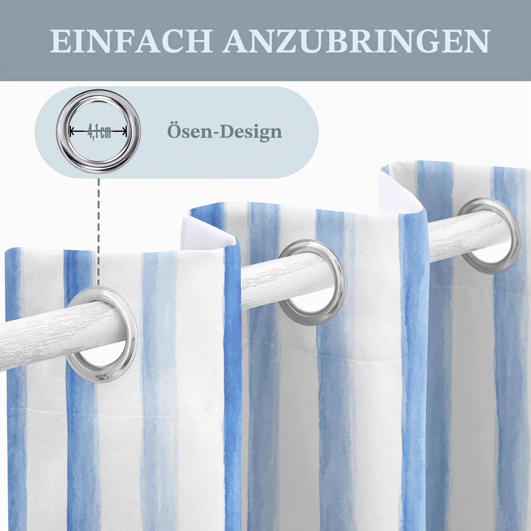 Generisch Blickdichte Vorhänge Vertikal Gestreift Muster, H 245 x B 140 2er Set - Blau Weiß Streifen Fenster Gardinen mit Ösen, 245 cm Lang Curtains Wohnzimmer Schlafzimmer Deko YS233