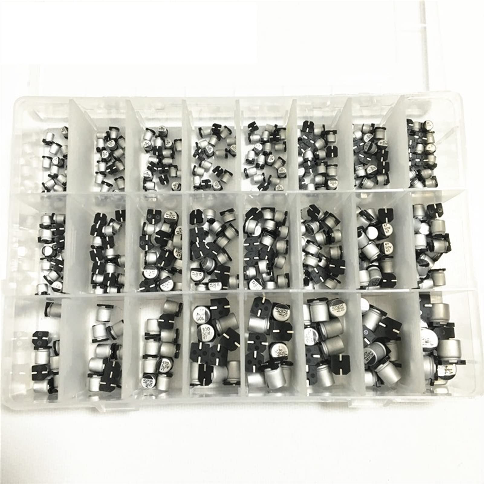 Condensadores 1uF~1000uF 6.3V-50V 400Pcs 24Value SMD Kit surtido de condensadores electrolíticos de aluminio + caja Passive Components