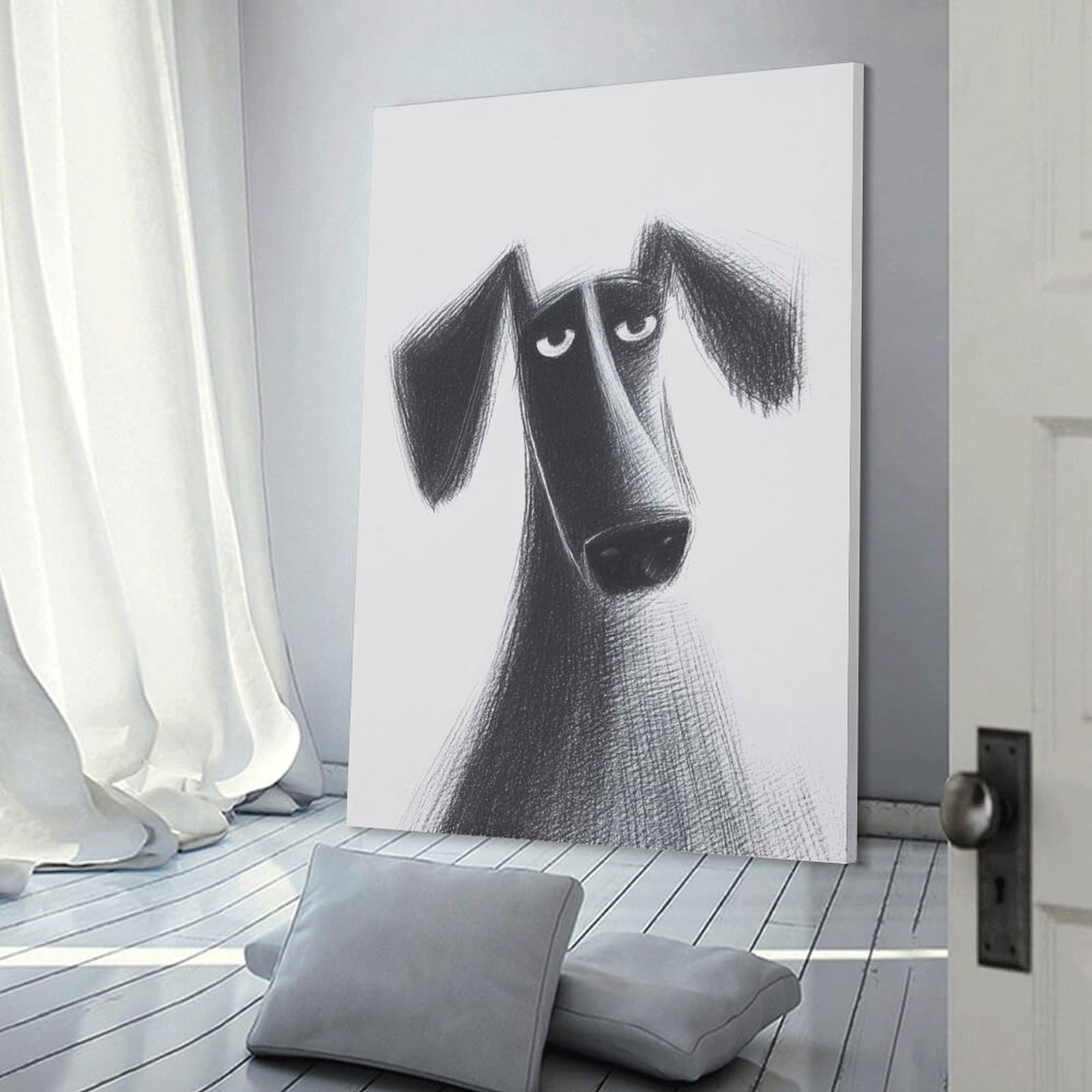 Junmoney Sad Dog Illustration Wall Picture Print 08x12inch(20x30cm), for Home Office, Desk Area Or Studio, Home Office Artwork with Decorative Appeal