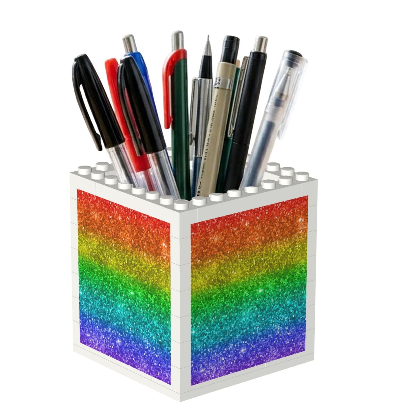 Poadnly Multicolor Rainbow Glitter, Pen Pot Pencil Holder for Office Home School, Compact Desk Organiser for Office Stationery