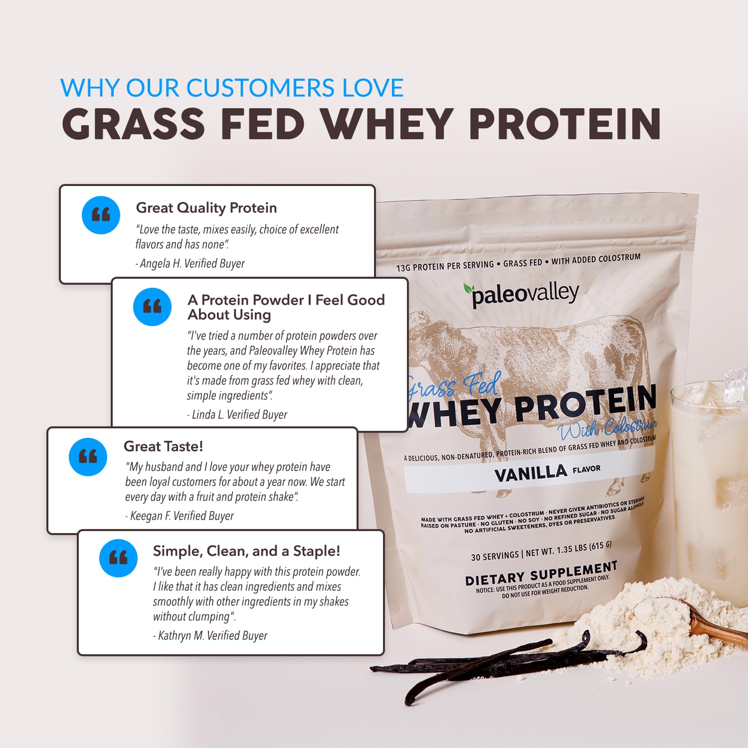 Paleovalley 100% Grass Fed Whey Protein Powder with Colostrum, Vanilla — Amazon image 5
