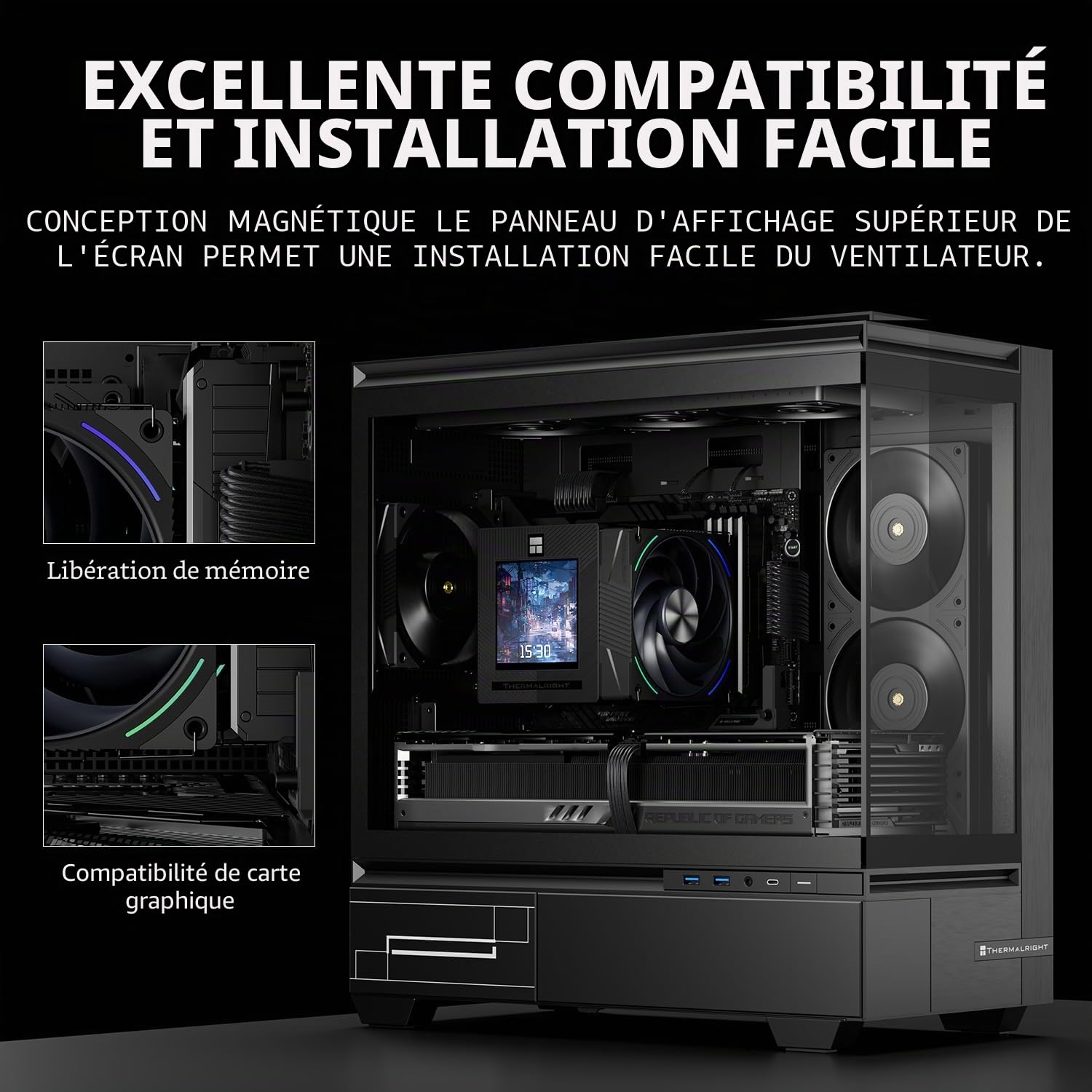 Thermalright Phantom Spirit 120 Vision EVO Refroidisseur de processeur, dissipateur thermique PC 7 caloducs, écran magnétique 3,95" avec résolution 480 x 480, pour AM4/AM5 et Intel LGA1700/1851/115x