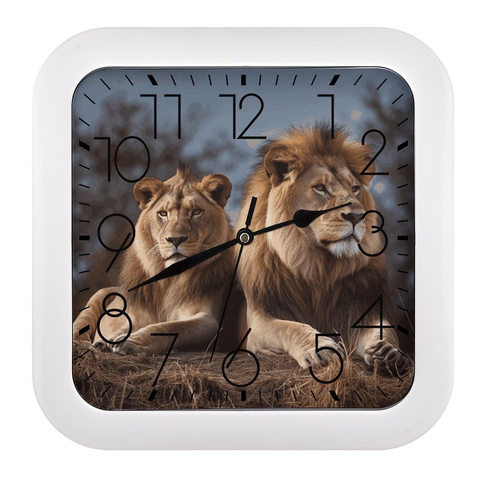 Horloge murale vintage retro deux lions decorative et carree pour salon