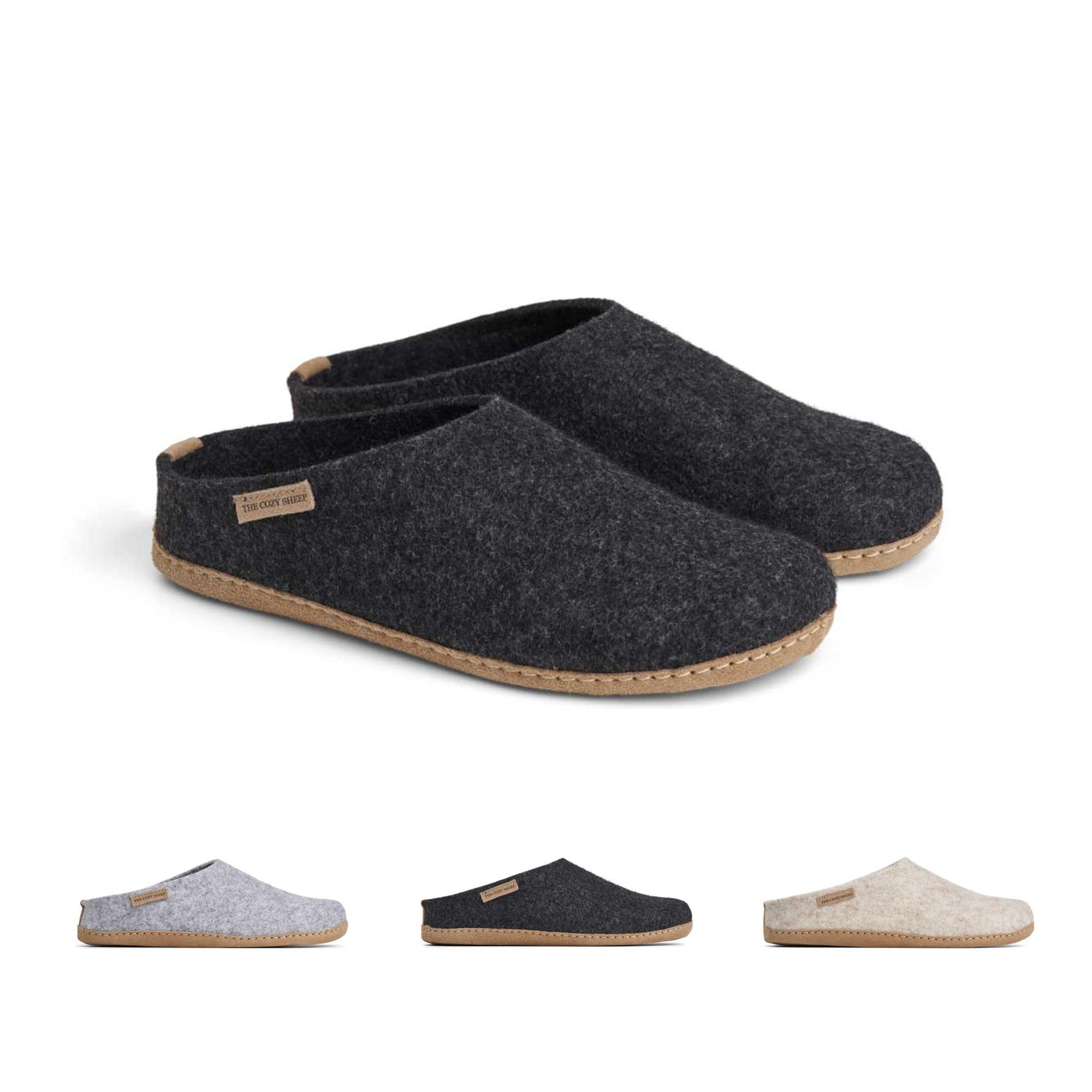 THE COZY SHEEP Filzpantoffeln mit Ledersohle | Praktische Damen & Herren Hausschuhe Sommer und Winter | Bequeme Hüttenschuhe Damen und Herren | Filzhausschuhe Geschlossen