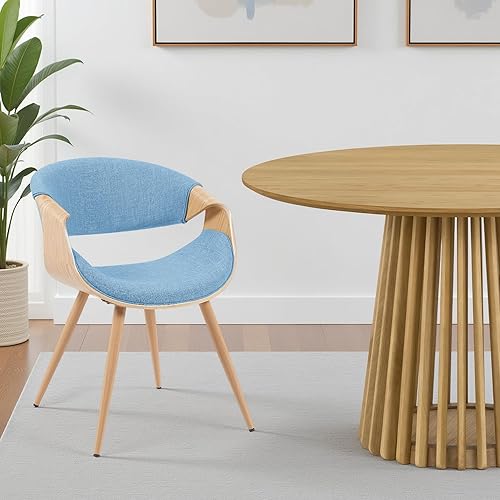Armen Living Silla de comedor Butterfly Mid-Century con asiento tapizado de tela azul claro y acabado en roble