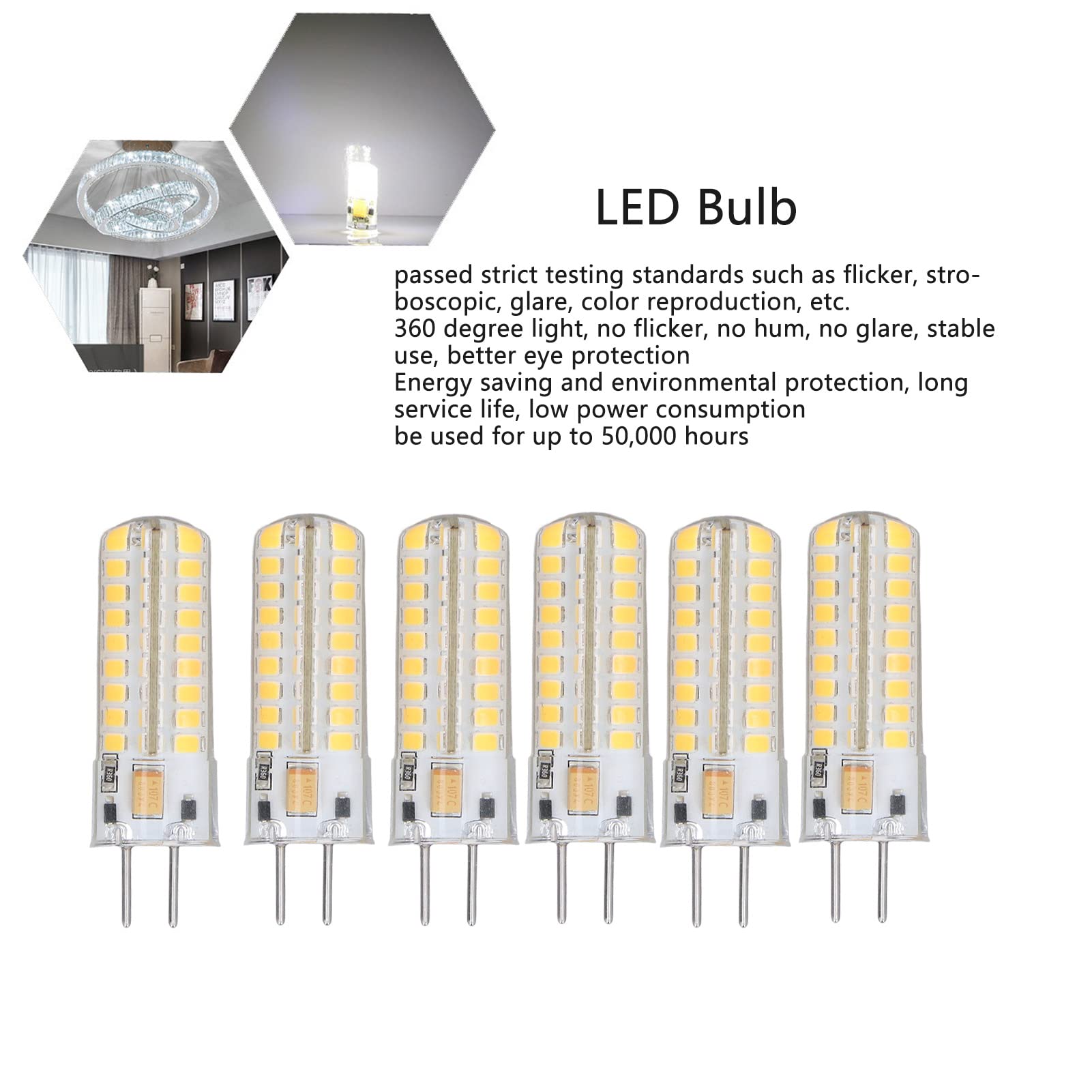 6 Uds 7W AC DC12V Bombilla LED GY6.35 Portalámparas 700lm 72 LEDs 360 Grados Bombilla LED Tipo Maíz para Lámparas Colgantes Lámparas de Techo (Luz calida)