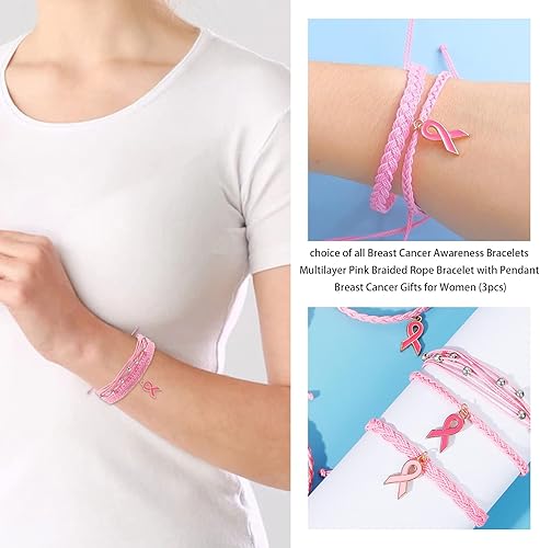 Miniatura 4 de Long tiantian Breast Cancer Bracelets Gifts for Woman Breast Cancer Awareness Accessories Pink Braided Rope Bracelet Natural Stone Bead Ribbon Charm
