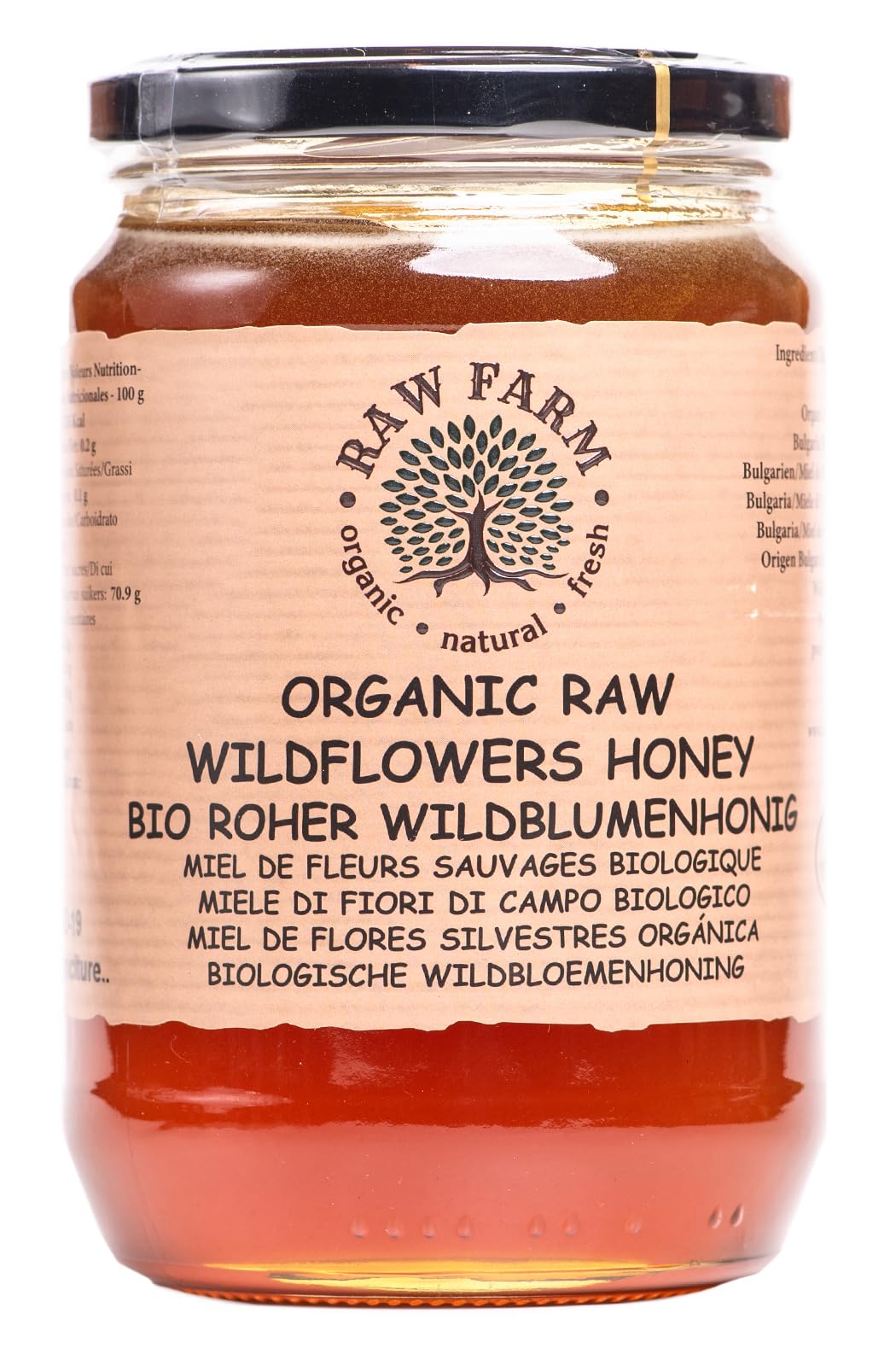 900 g Organic Raw Wildflowers Honey – Single Sourced, Pure and Natural, Directly from the RAW FARM Beekeepers (900, Wildflowers Honey)