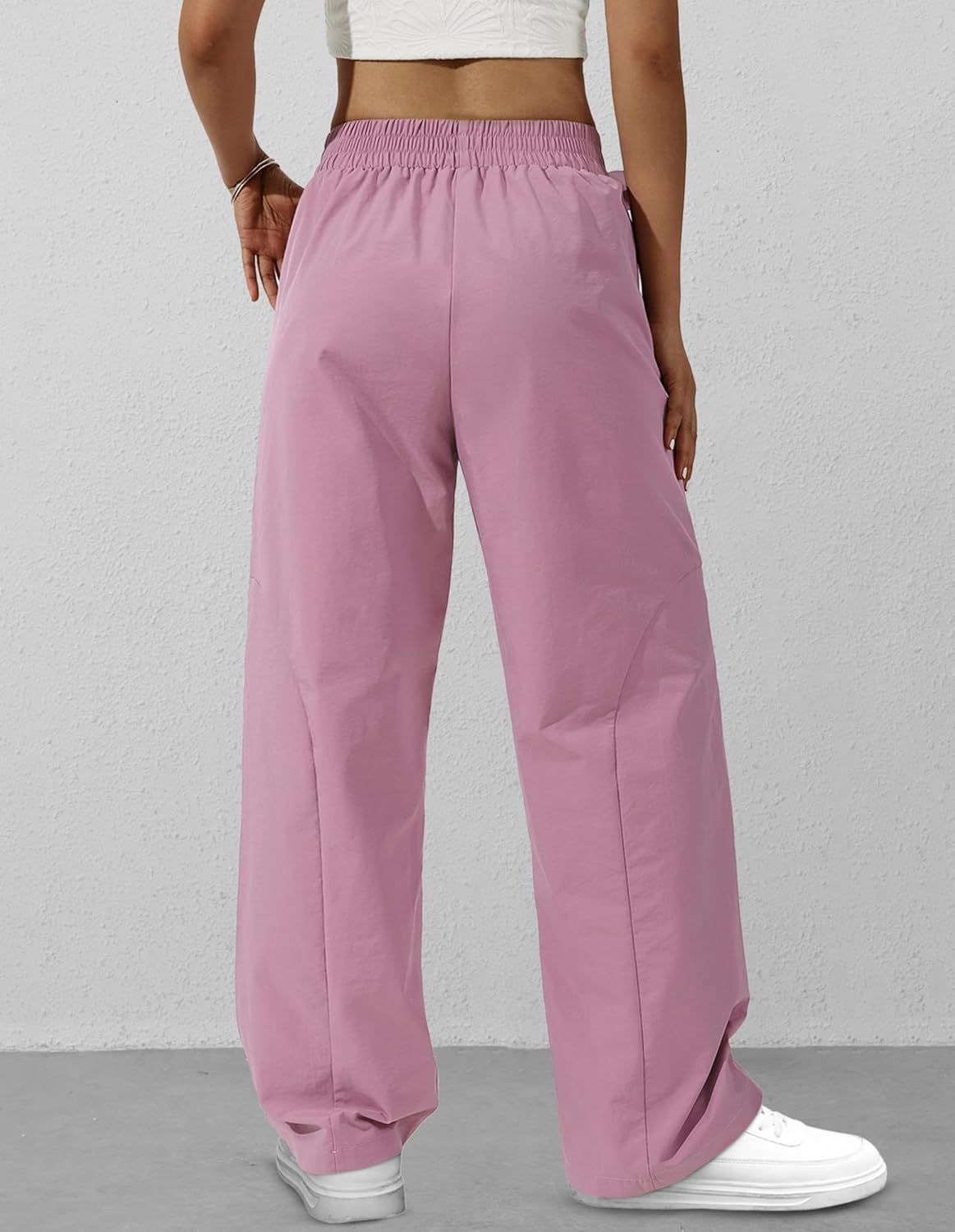 Women's Wide Leg Pants Y2K Trendy Elastic Waist Track Pants Baggy Tie Knot Trousers with Zipper Pockets Streetwear Casual - Image 2